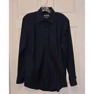 Johnson And Murphy Tailored Fit Mens Dress Shirt Dark Blue Striped Medium Cotton